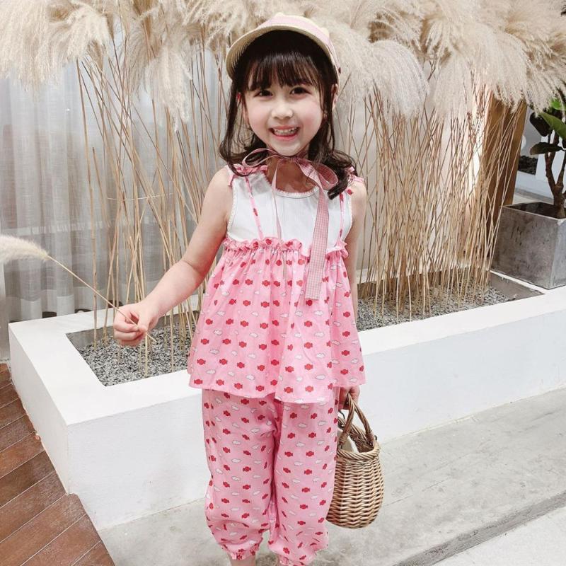 

kids clothes baby summer lovely 3pcs clothing set Sweet pink cloud pattern casual set cotton girls clothes, As pic
