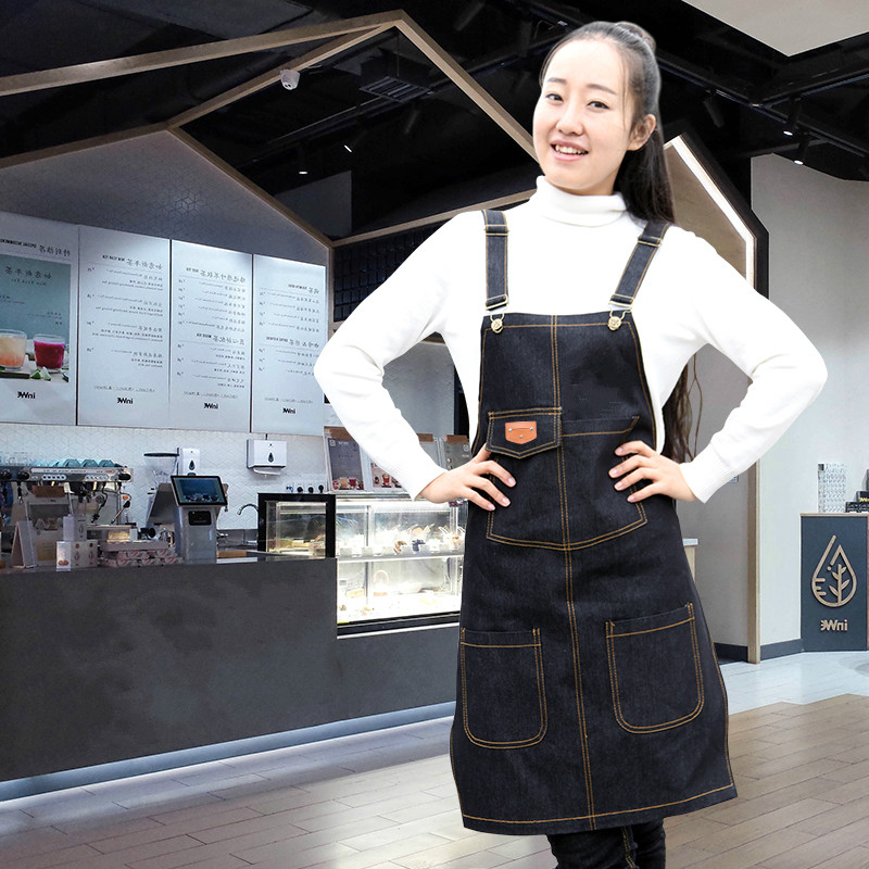 

Senyue New Denim Apron for Chef Kitchen Cooking BBQ Kitchen Apron For Woman man Adjustable Pocket Chef Works bib smock