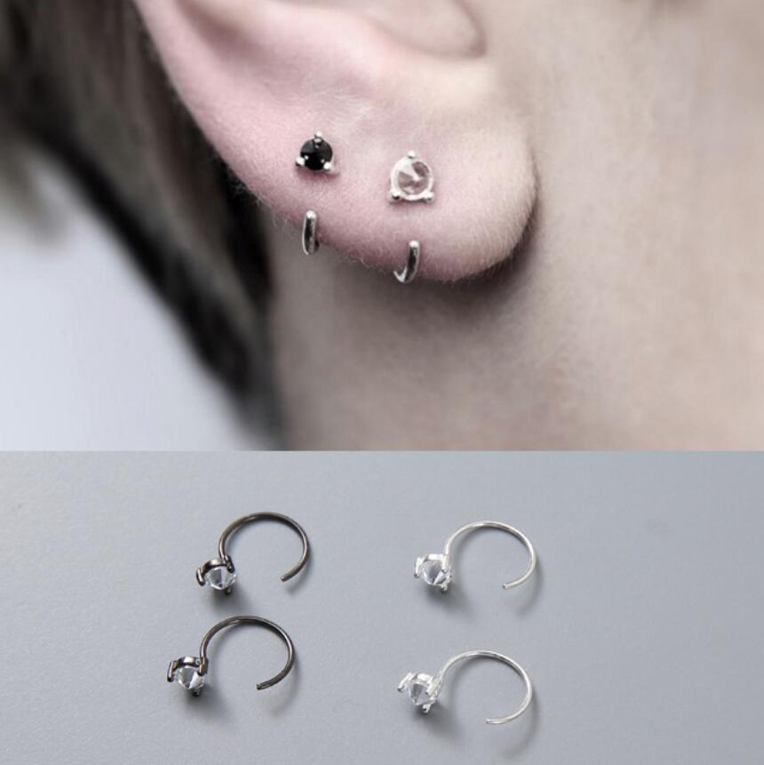 jewelry S925 sterling silver stud earrings couple earrings small crystal clip earrings simple for couples hot fashion