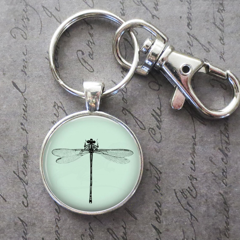 

Art Dragonfly Key Ring Key Chain Buckle Glass Crystal Pendant Birthday Festival Anniversary Gift Jewelry Accessories