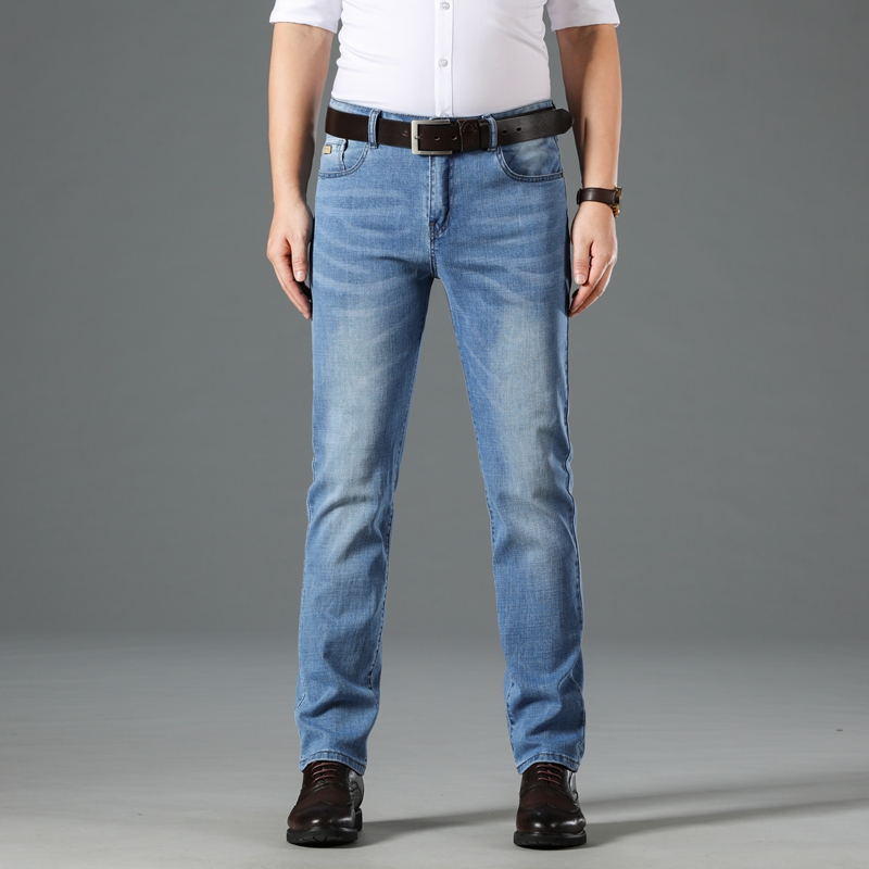 

2021 Autumn Winter Denim Pants Slim Straight Dark Blue Regular Fit Leisure Long Trousers Famous Jean Men Hombre