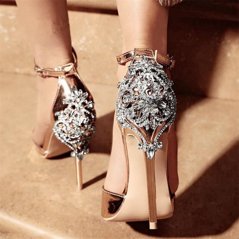 

2019 summer Crystal Glitter woman Sandals Party Pump High Heels Sexy Elegant Rhinestone Stiletto woman shoes A102, Black