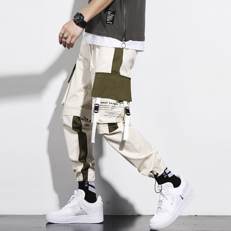 

Januarysnow Spring and Summer Fashion Industrial Pants Men' Straight Tube Loose Casual Pants Ins Hip Hop Splicing Drawstring Leggings Men, Khaki