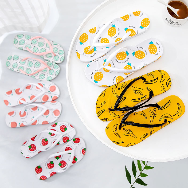 

Flip-flops Women's Flat Non-Slip Outer Wear Fashion Flip-Flop Slipper Soft Bottom Casual Hawaiian Fruit Series Slippers, Green