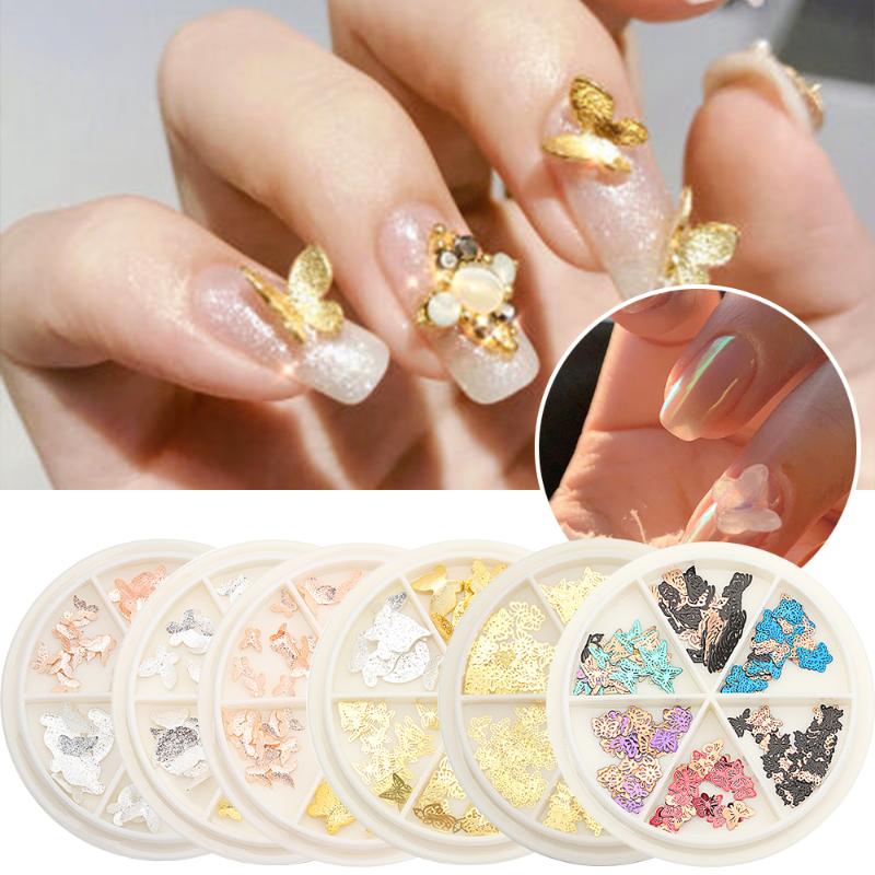 

1 Box 3D Butterfly Flakes Nail Art Decoration Glitter Metal Decals Slices Gold Silver Alloy Studs Nail Jewelry Accessories