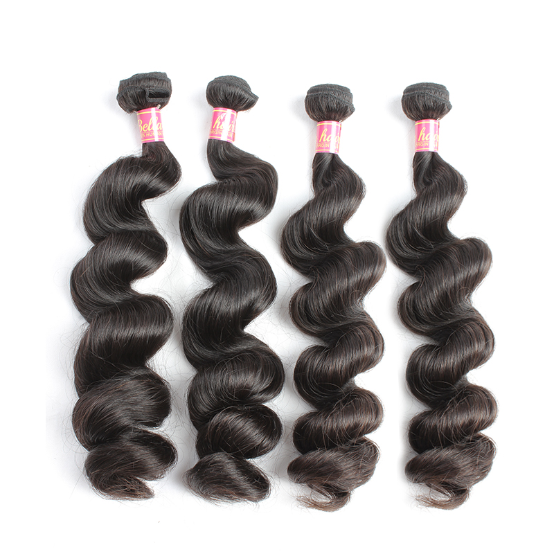 

bella unprocessed brazilian virgin loose wave hair double weft natural black color dyeable wavy extensions 4pcs lot, Natural color