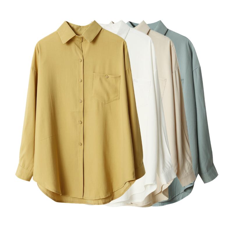 

Simple Single Pocket Solid Color Shirt Women's 2020 Early Spring Korean-style Women's Wear Loose-Fit Blouse, White