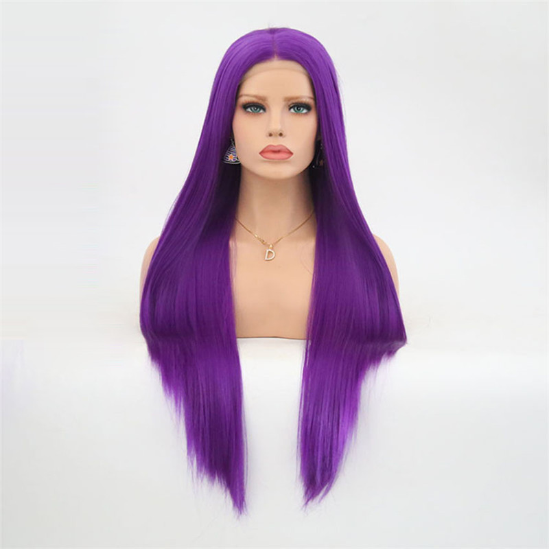 

RONGDUOYI Purple Middle Part Wig Long Silky Straight Synthetic Lace Front Wigs for Women Cosplay Costume Love Hair Lace Wigs, As pic
