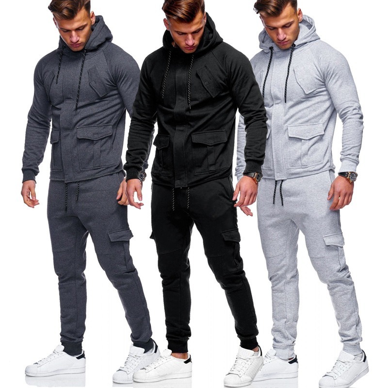 

ZOGAA Autumn Tracksuit Men Casual Solid Hoodies+Pants Two Pieces Set Men's Sweatshirts Sportswear Drawstring Pants Sweatsuit, Black
