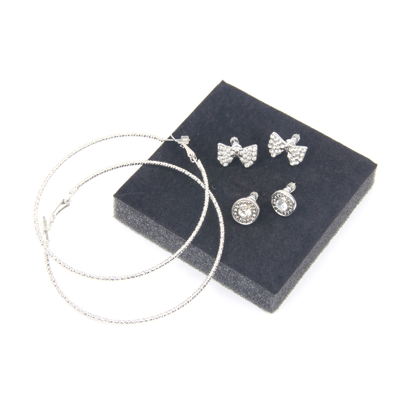 

2020 New Earrings Sets 3 Pairs of Silver Color Small Big Circle Bowknot C Stud Earrings for Women Girls Jewelry