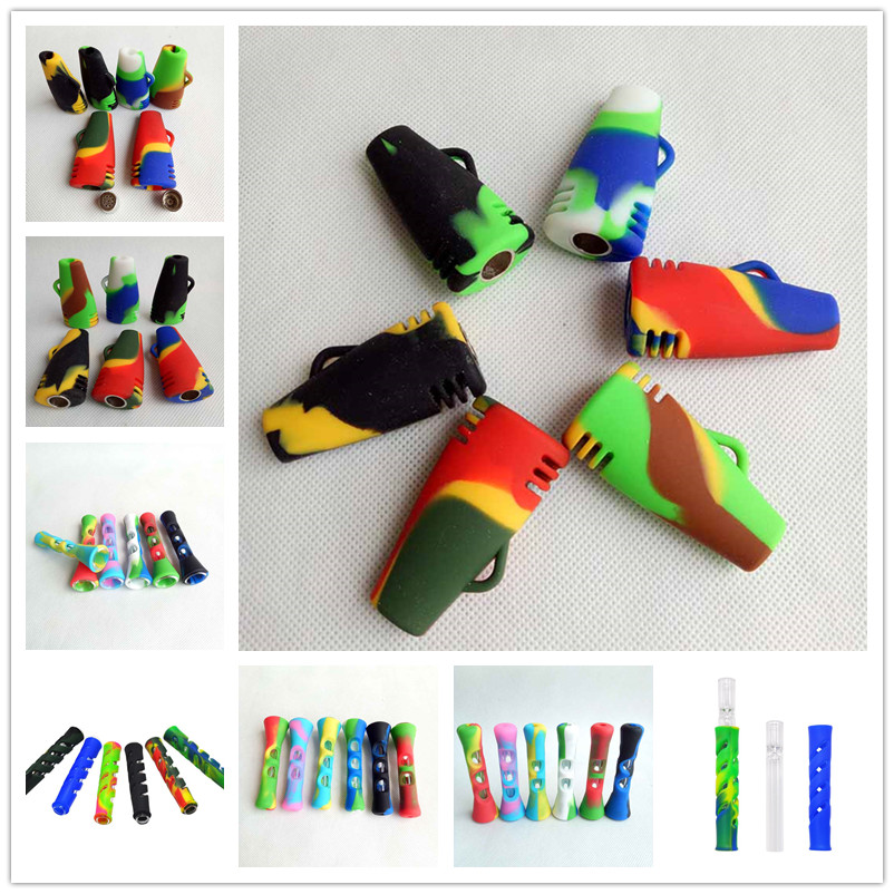 

horn Silicone Pipe With Metal Bowl one hitter Filter Tips Mouthpiece Hand Tobacco Glass pipes Dry Herb Cigarette Smoking Tools 3 Styles