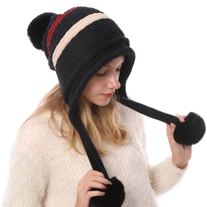 

Popular women soft warm knitted hat cute pompon winter hat windproof ski sports riding outdoor, Zy1148-6