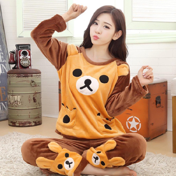 

Autumn Winter Warm Flannel Women Pyjamas Sets Thick Coral Velvet Long Sleeve Cartoon Sleepwear Thin Flannel Pajamas Set for Girl, Style 8