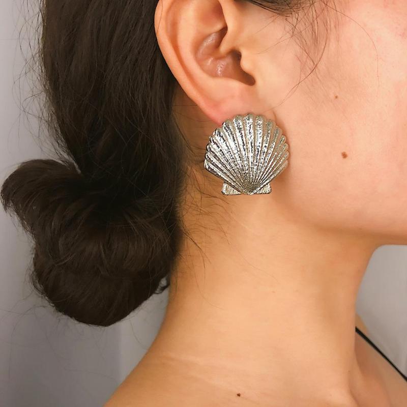 

Stud 2021 Seashell Shell Scallop Simple Fashion Gold Color Big Earrings For Women Jewelry
