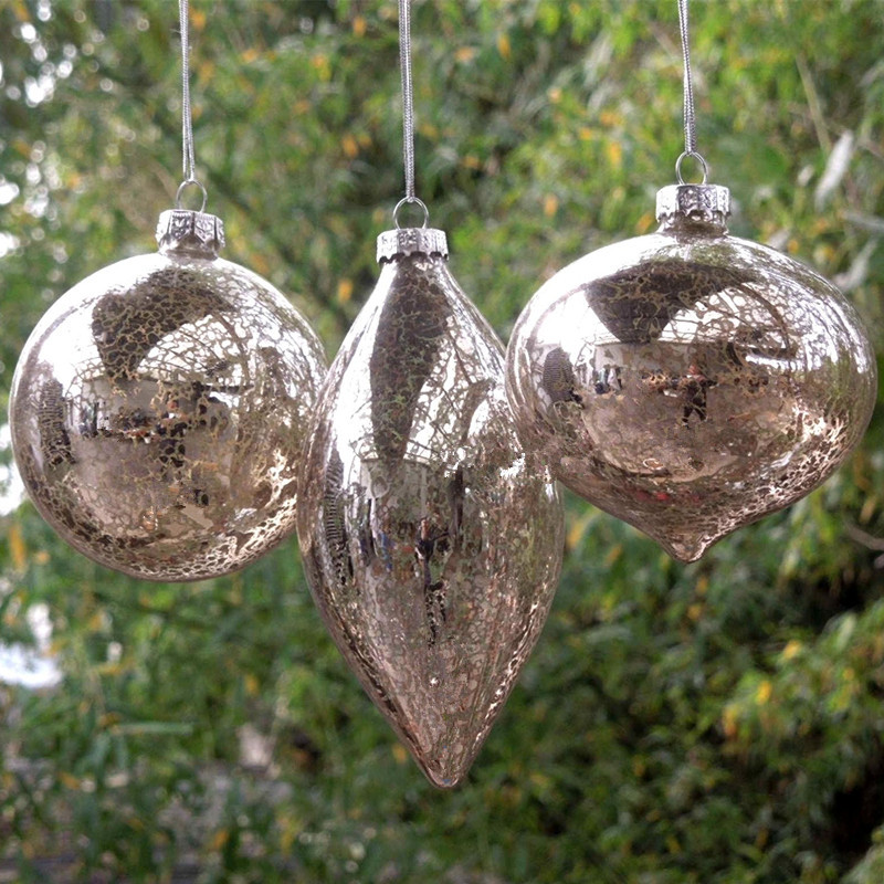 

Free Shipping 4pcs/packSilver Plated Craft Christmas Glass Globe Christmas Day Decorative Pendant Hanging Globe Olive Ornaments