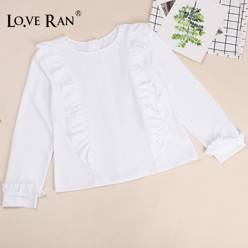 

Women' Ruffles Buttons Blouse O-Neck Long Sleeve White Solid Tops Female 2020 Summer Autumn Fashion Casual Ladies Blouses, Khaki