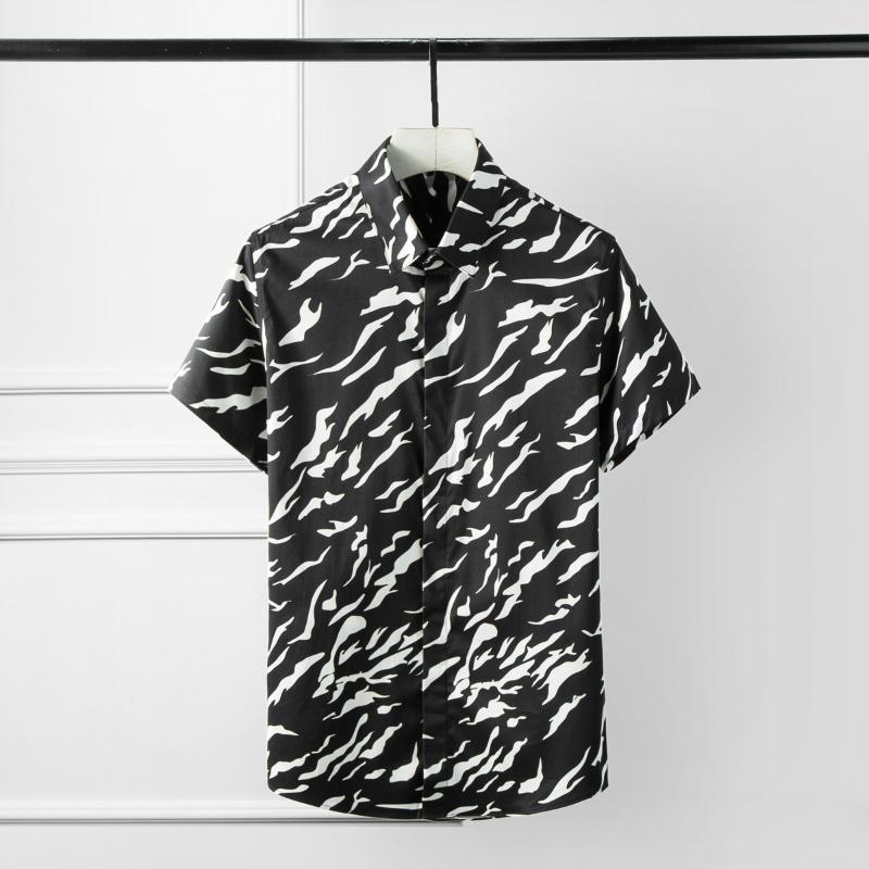 

New Digital Printing Mens Shirts Summer Allover Printed Short Sleeve Men Shirt Camisa Masculina Wave Pattern Slim Fit Shirts Man, White;black