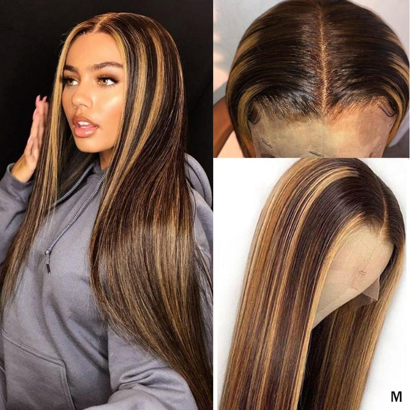 

13*4 Straight Lace Front Human Hair Wigs Pre Plucked 150 Sunlight Peruvian Ombre Honey Blond Highlights Remy Lace Front Wigs, As pic