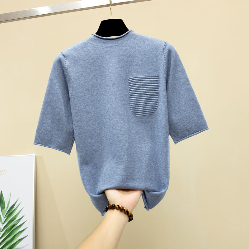 

2020 Short Sleeve Knitted Shirt Tops Women Casual Women Summer Sweater Female O-Neck Cool Female Pullovers Ladies Jumper, Black