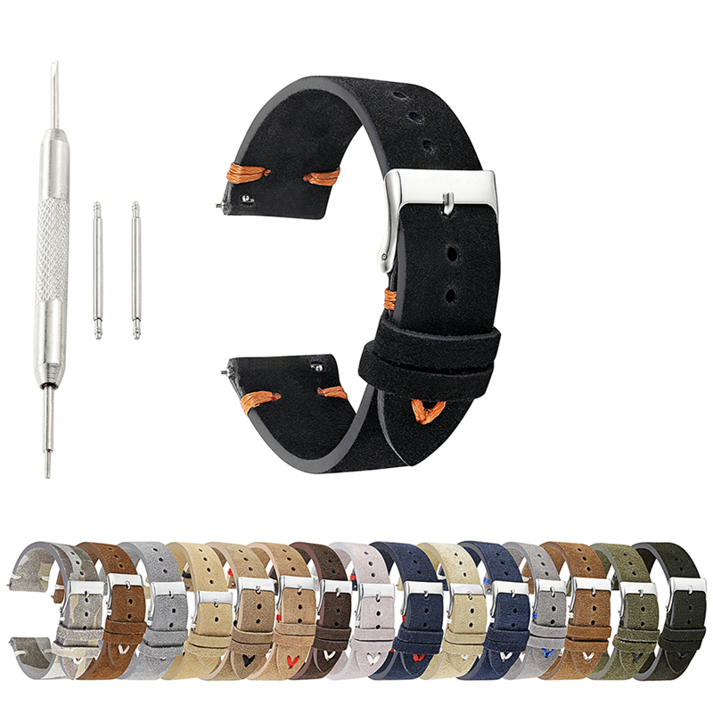 

Watch Bands Genuine Leather Suede Watch Strap Belts 18mm 20mm 22mm High Quality Black Watchband Repair Tools Accessories KZSD03