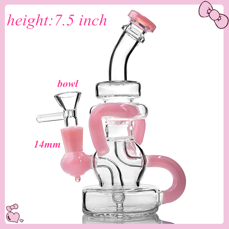 

7.5 Inch Pink Jade Bong Glass Water Bongs Dab Rigs Percolater Dab Rig Pipe Recycler 14mm Bowl Smoking Hookah