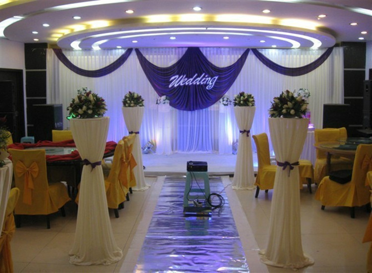 Wedding 3mx6m backdrop wedding sippiles decorations wedding stage background with Beatiful Swag-image-454889278