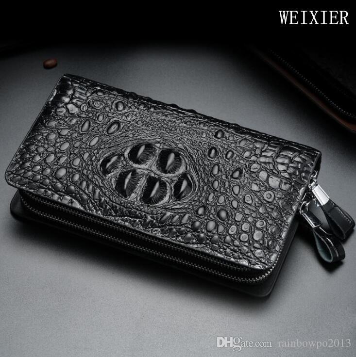 

Factory wholesale men bag British alligator long wallet fashion embossed leather business clutch large capacity double zipper storage handbag, Brown(printing box packaging)