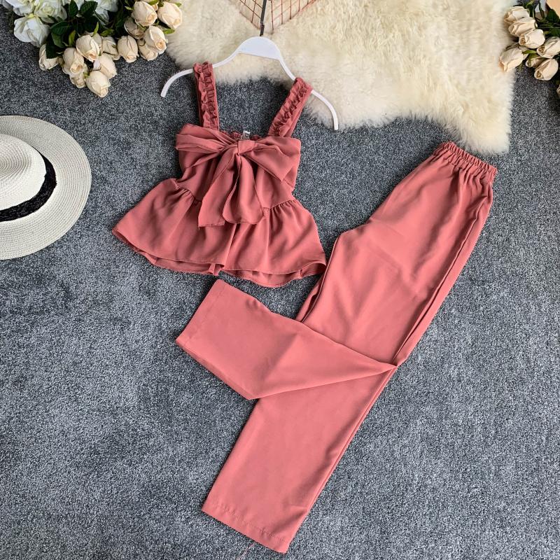 Women's Sets Clothes New Summer Spaghetti Strap Crop Tops + Loose Wide Leg Pants Suits Woman Two Piece Set Beach Sexy Twinset