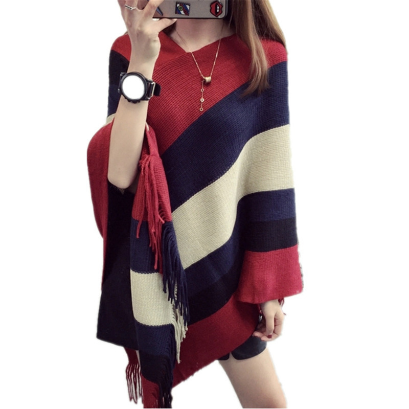 

Winter Loose Striped Thickness Knitted Sweater Women Jersey Pullover Pull Femme Turtleneck Autumn Streetwear Jumper Long Cloak, Black