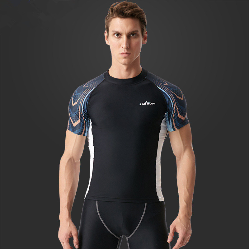 

2020 Color Block Men's Plus Size L-5XL Swimsuit Short Sleeve Split Wetsuit Tight Quick Dry Surf Suit Swimsuit Cool Rash Guards