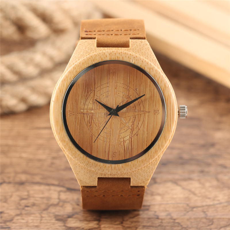 

Classic Hot Sales Natural Wood Watch Men's Quartz Analog Movement Wrist Watches Bamboo Wristwatch Brown Leather Band Strap