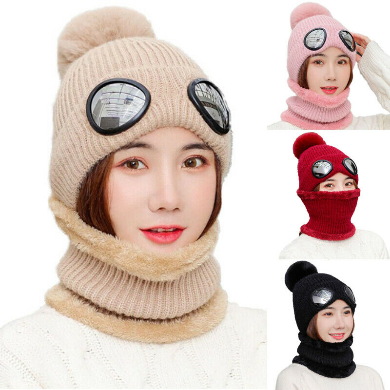 

Fashion Women Winter Warm Knitted Wool Scarf and Beanie Hat Pom Cap Sets Glasses Decor Hat Neck Warmer Ring Scarf