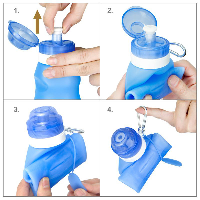 

New 600ML Collapsible Silicone Water Bottle with hook Leak Proof Portable Cup for Travel Sports Outdoor Drop Shipping, Blue