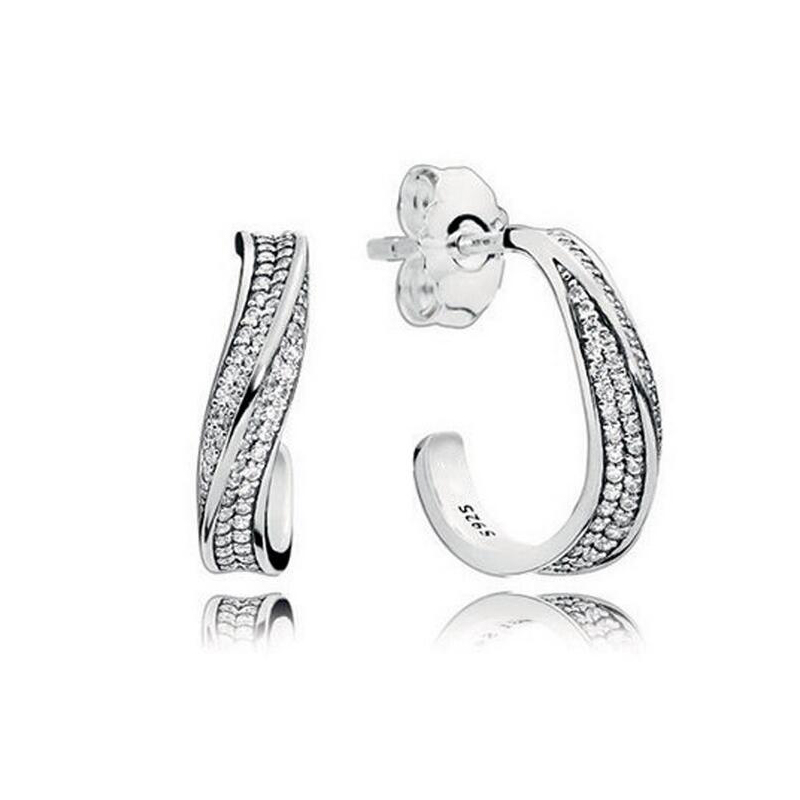 

925 Sterling Silver CZ Diamond earrings with Retail Box fashion Elegant Waves Ear hook Earrings for Women Girls Gift Jewelry EARRING