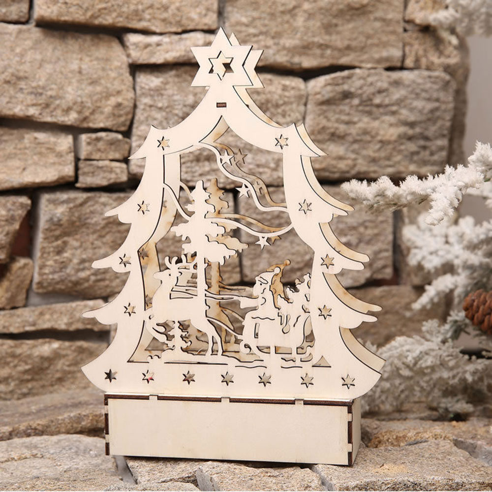 

Glowing Ornaments Multi Pattern New Year Mini Light Wooden House Woody Decorations Creative LED Christmas Church Drop Shipping