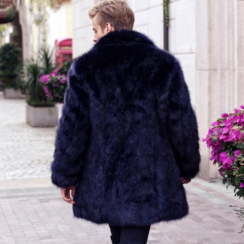 

Winter Fashion Mens Faux Fur Coat Thick Warm Jackets Big Fur Collar Men Overcoat Plus Size 3XL Turn Down Collar Sobretudo, B lu