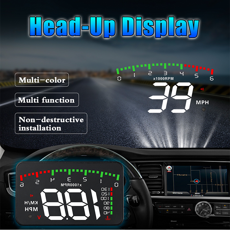 Bediffer Pantalla Digital Universal HUD con Sistema Dual Pantalla a Color HD mph//KM//h L/ímite de Velocidad Advertencia Plug /& Play