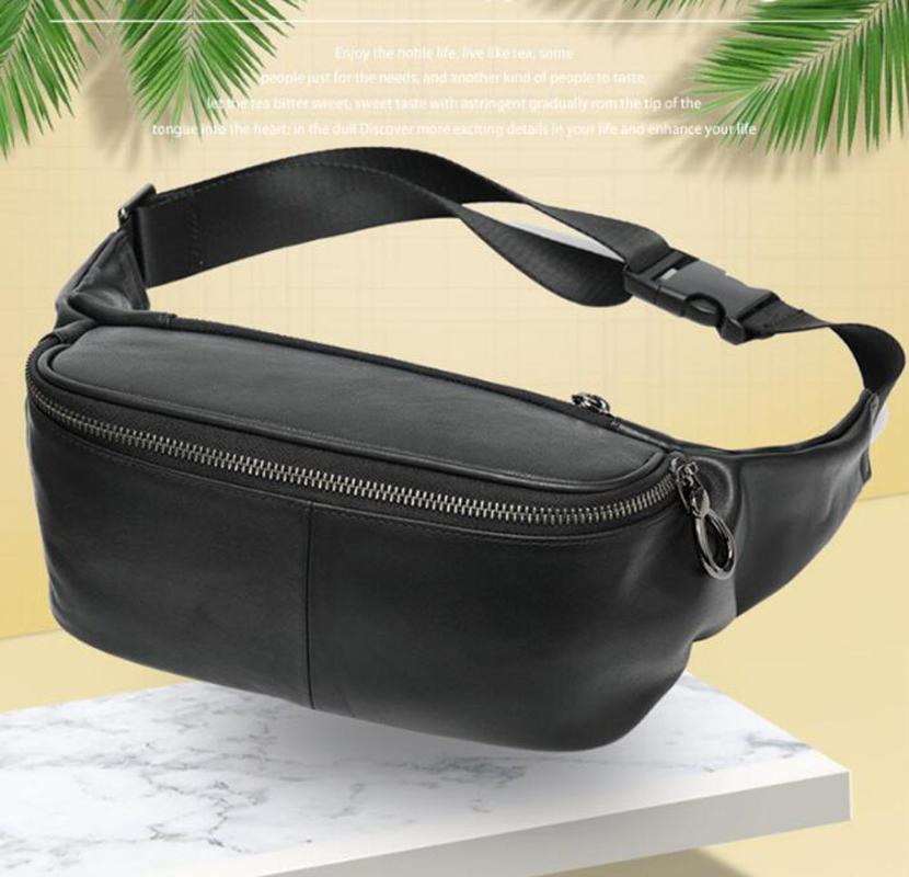 

Waist Bag Men Genuine Leather Soft leather Shoulder Bag Chest pack Hip/Bum Bags Money Belt for Phone Travel Male Fanny Pack, Black