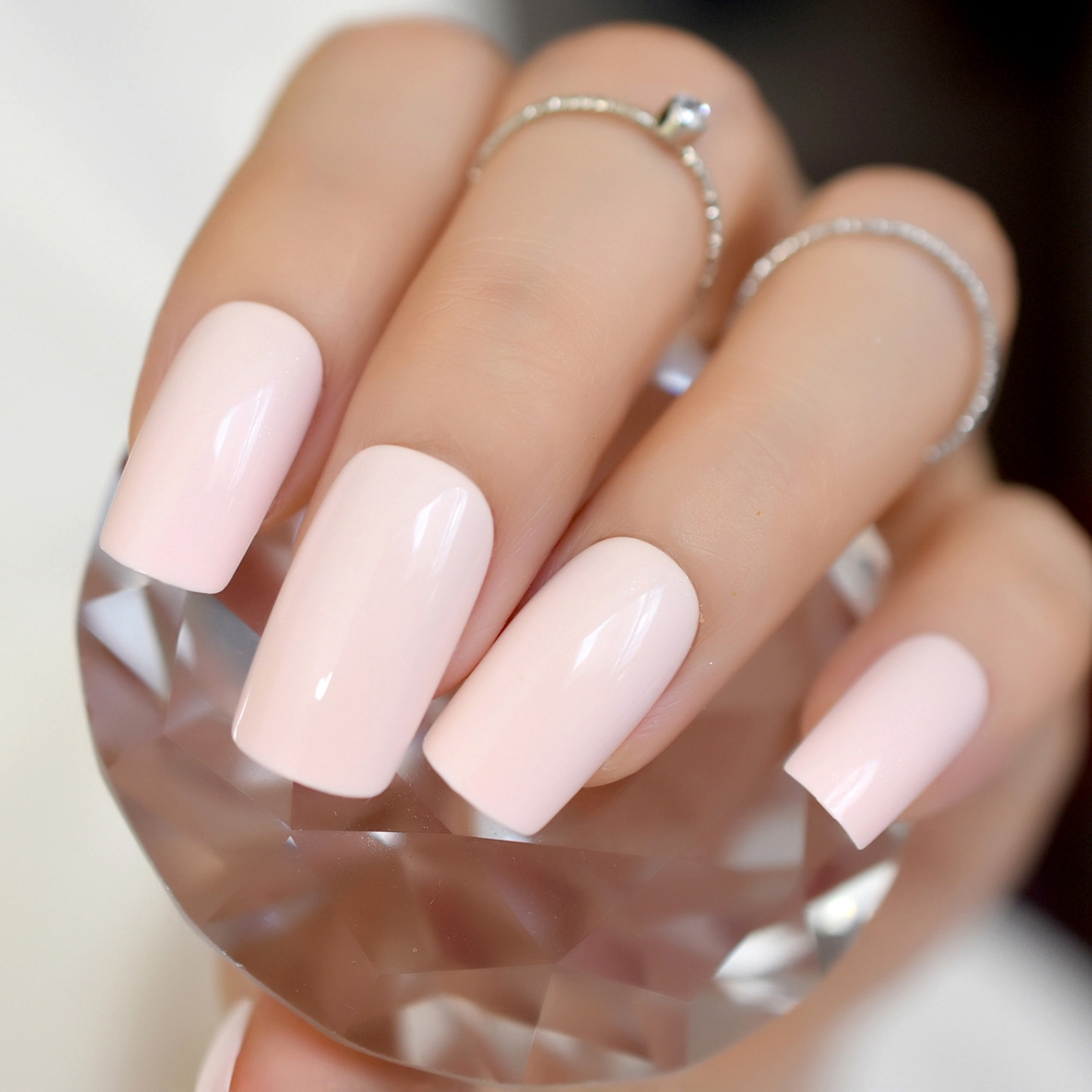 

Misty Rose Fake Nails Light Nude Pink Square False Nails UV Effect Faux Ongles Nail Art Manicure Tool Daily Wear Full Tips, Beige