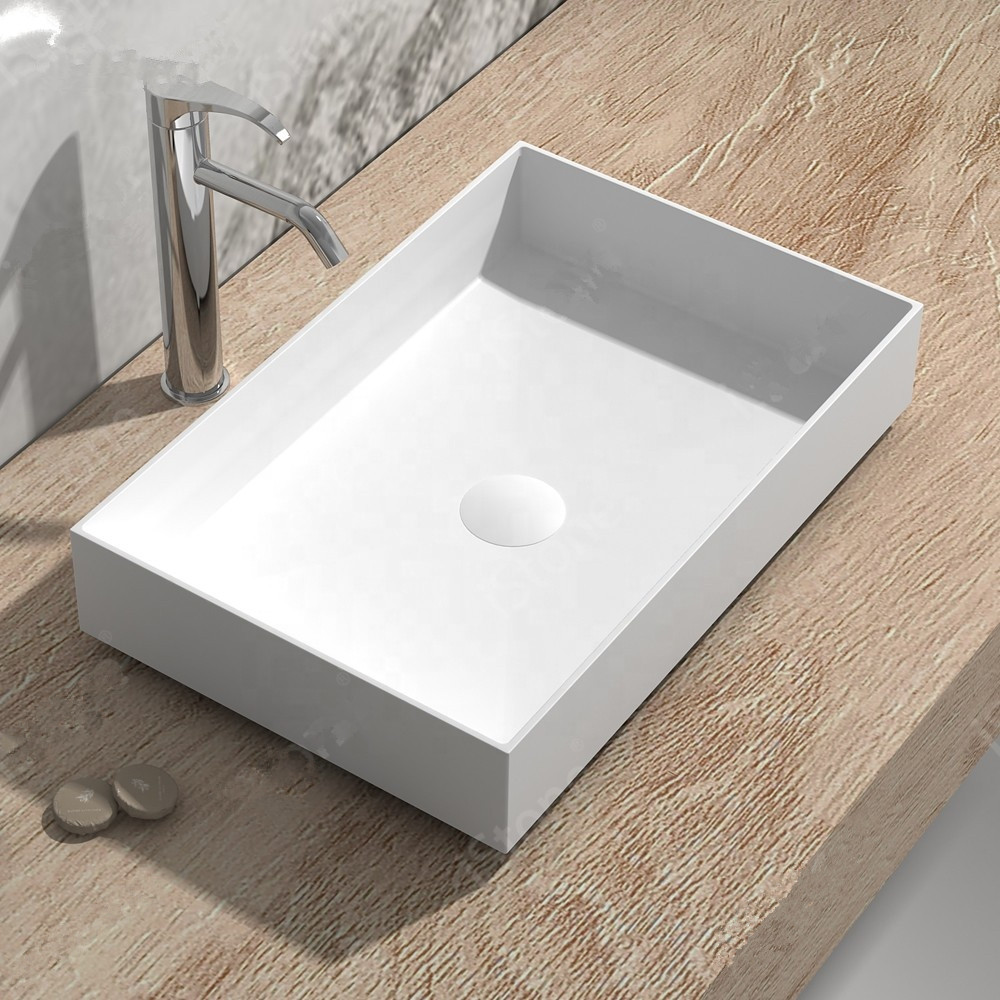 Bathroom Rectangular Countertop Wash Sink Fashionable Cloakroom Corian Vanity Wash Basin Solid Surface Resin Lavabo RS38537-image-488696371