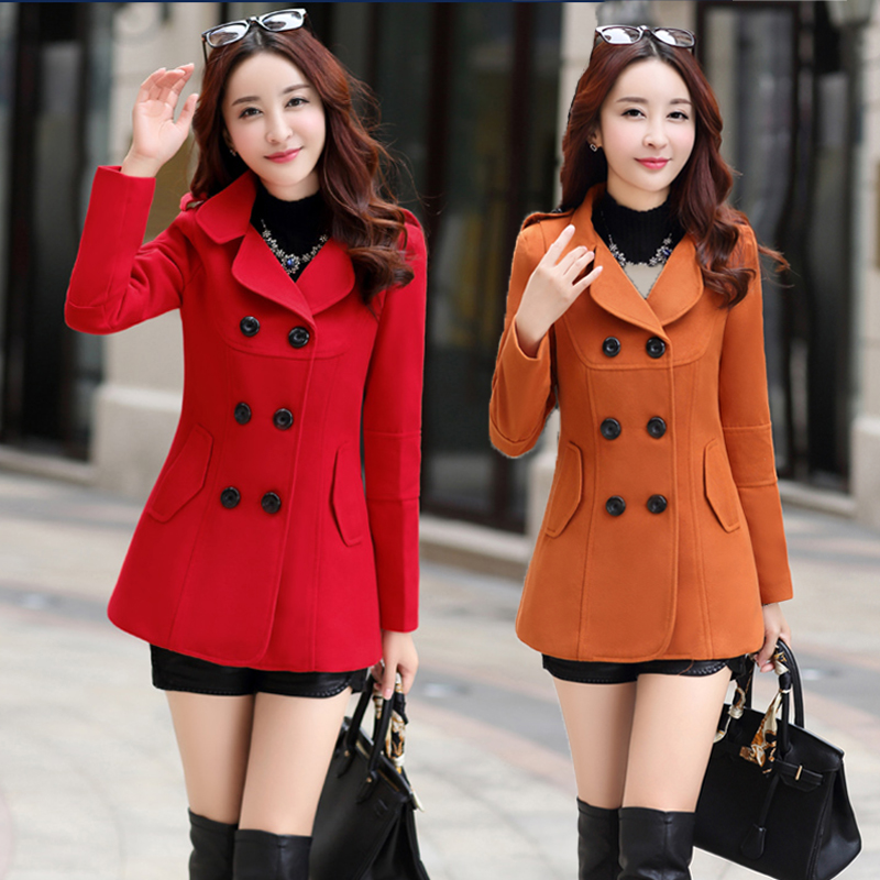 

Fashion woolen Abrigos Mujer autumn winter new double-breasted solid color suit collar long sleeve simple warm Overcoat D290, Green