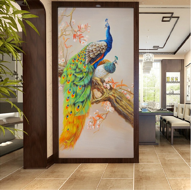 

WDBH 3d wallpaper custom photo Hand drawn oil painting peacock art porch living room home decor 3d wall muals wall paper for walls 3 d, Non-woven
