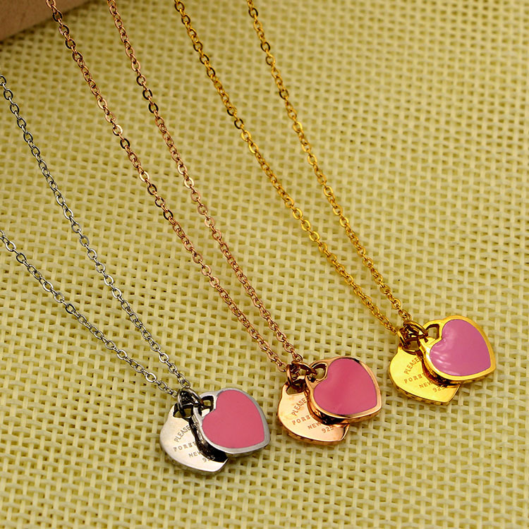 

Wholesale- Fashion Forever Love powder blue double Love necklace Drip heart 18 k rose gold clavicle short chain for woman Tif Nekclace