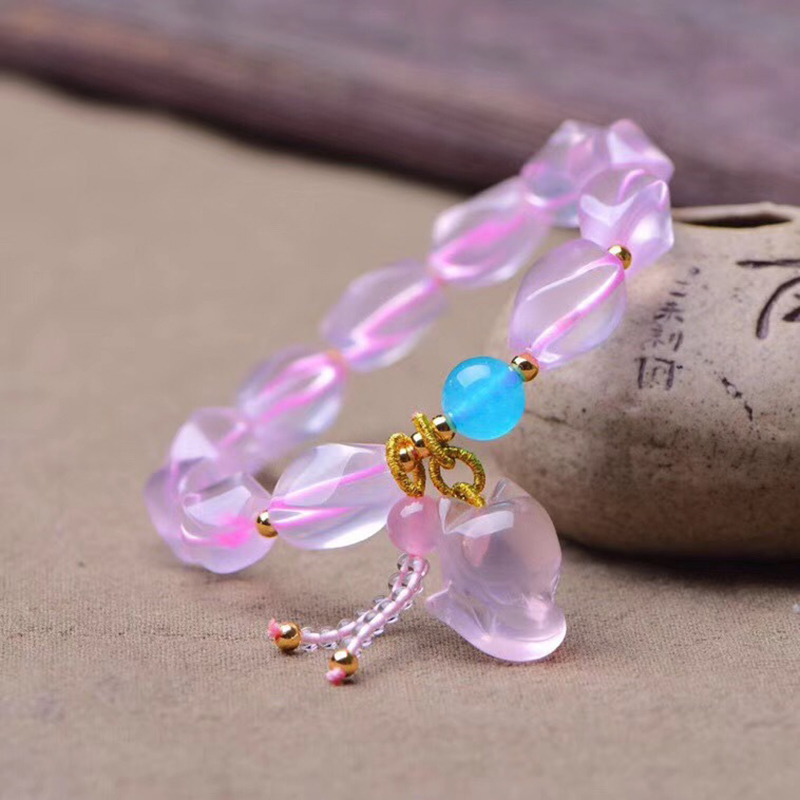

Dropshipping Light Pink Natural Crystal Bracelets Twist Beads with Pendant Bracelets Lucky for Women Girl Fashion Jewelry