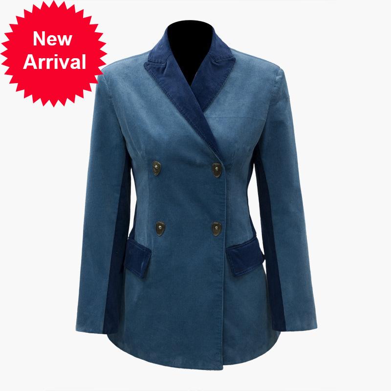 

Brand Designer Winter Women Office Ladies Elegant Fashion Double Row Buckle Corduroy Slim Jacket 2019 Suit Collar Blue Coat, As pic