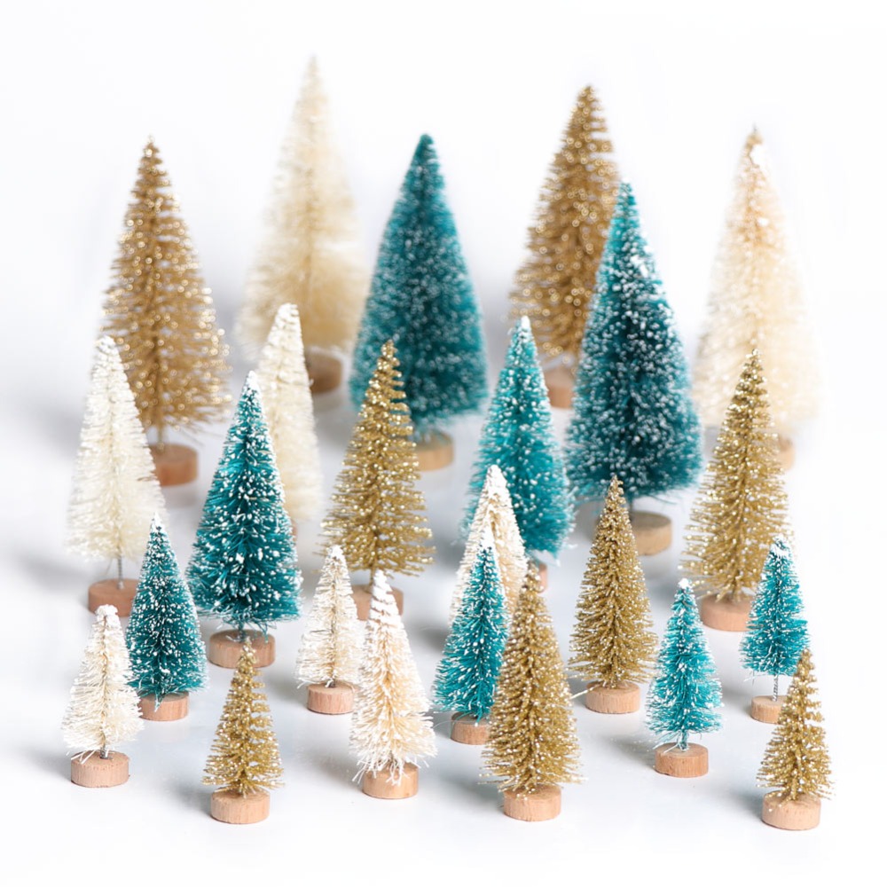 

OurWarm 8pcs Wood Mini Christmas Tree Decorations New Year Artificial Tree Fake Christmas Pine Table Party Decoration