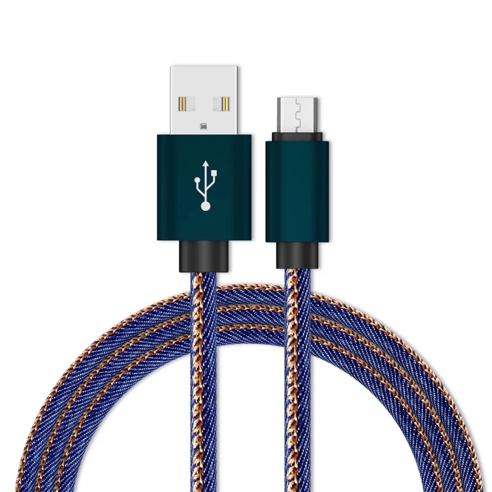 

1M Micro USB Cable Fast Charger Data Jeans Braided Mobile Phone Charger, Black