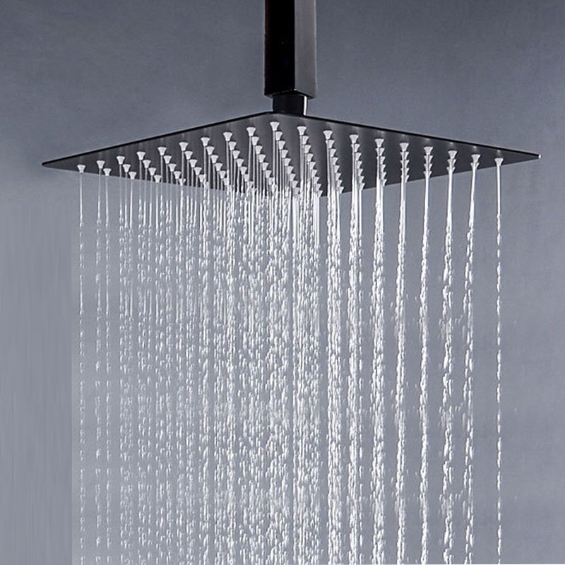 

Wholesale- Free Shipping Chrome Wall Mounted Ultrathin Square 8" 10" 12" Shower Head Stainless Steel Black Shower