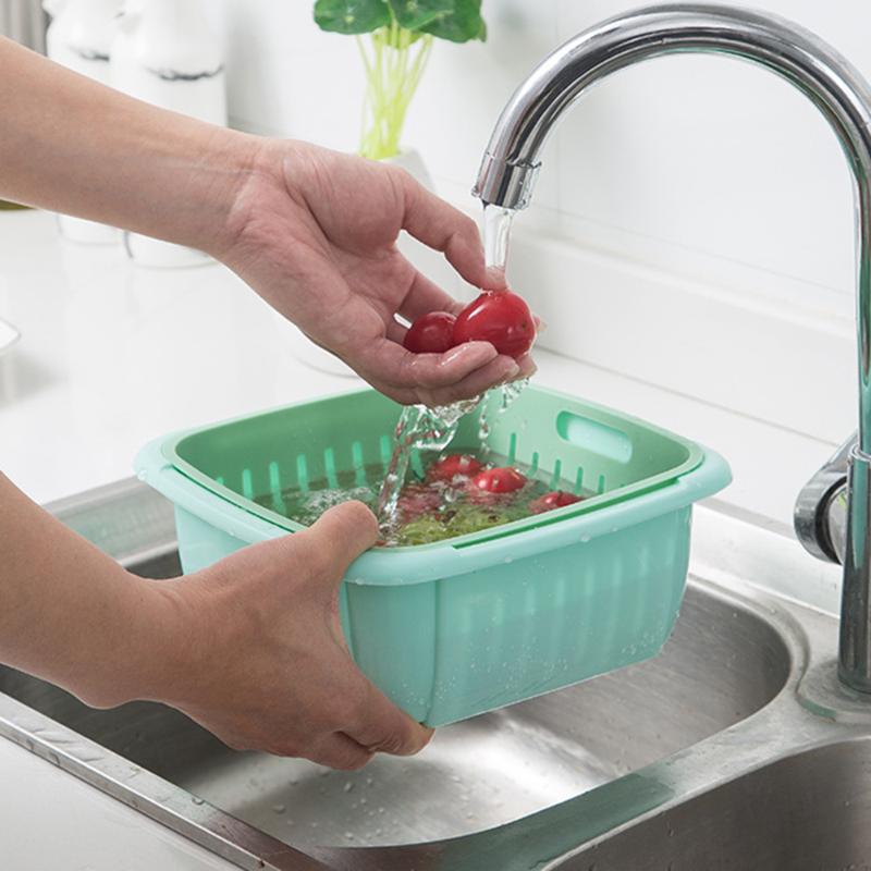 

Multifunction Double-layer Drain Basket with Lid Kitchen Refrigerator Drain Storage Box Plastic Fruit Storage Basket 2020 new