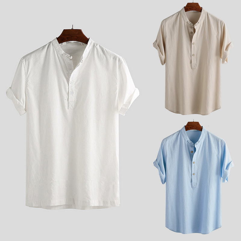 

Casual Shirts Men Fashion 2020 Summer Short Sleeve Shirt Mens Clothing Large Size Black White All Match Blouse Males Plain Tops, Light blue